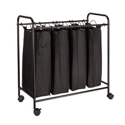 Household Essentials Rolling Laundry Sorter, 4 Bag Laundry Sorter Cart with Washable and Removable