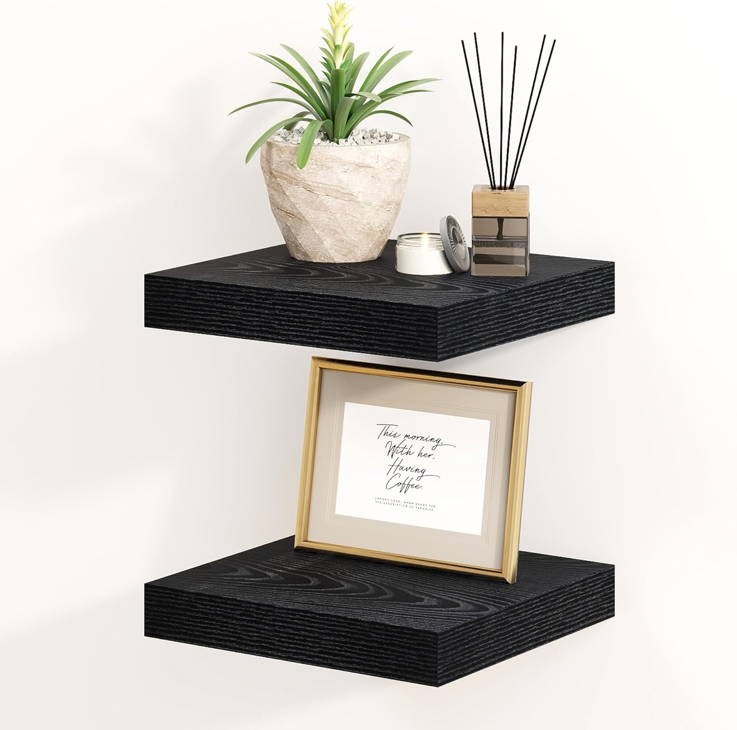 Fun Memories Black Floating Shelves 8 Inch Long, 8" Deep Wall Shelves, Small Deep Floating Shelf