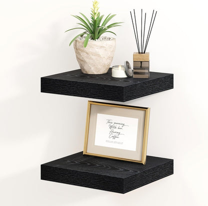Fun Memories Black Floating Shelves 8 Inch Long, 8" Deep Wall Shelves, Small Deep Floating Shelf