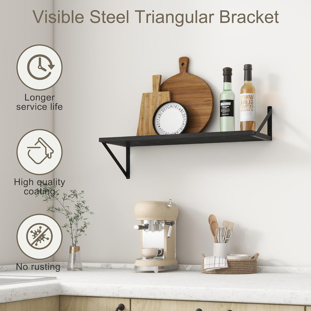 Fun Memories 27.5" W x10 D Floating Shelves, Black Wall Shelf with Brackets, 10 Inch Deep Floating