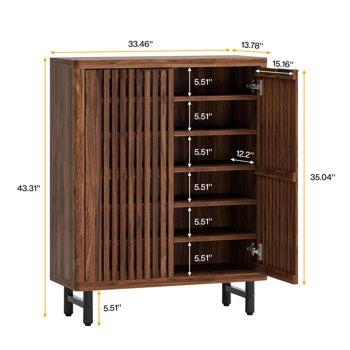 Tribesigns 6-Tier Shoe Cabinet with Shutter Doors, Large Wooden Shoe Organizer Rack with Adjustable