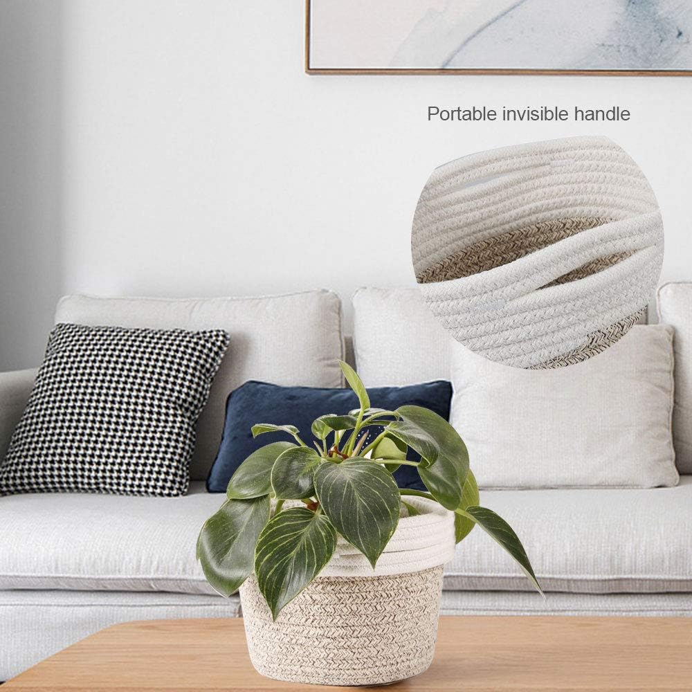 Cotton Rope Plant Basket Modern Woven Basket for 6" Flower Pot Floor Indoor Planters,Rustic Home