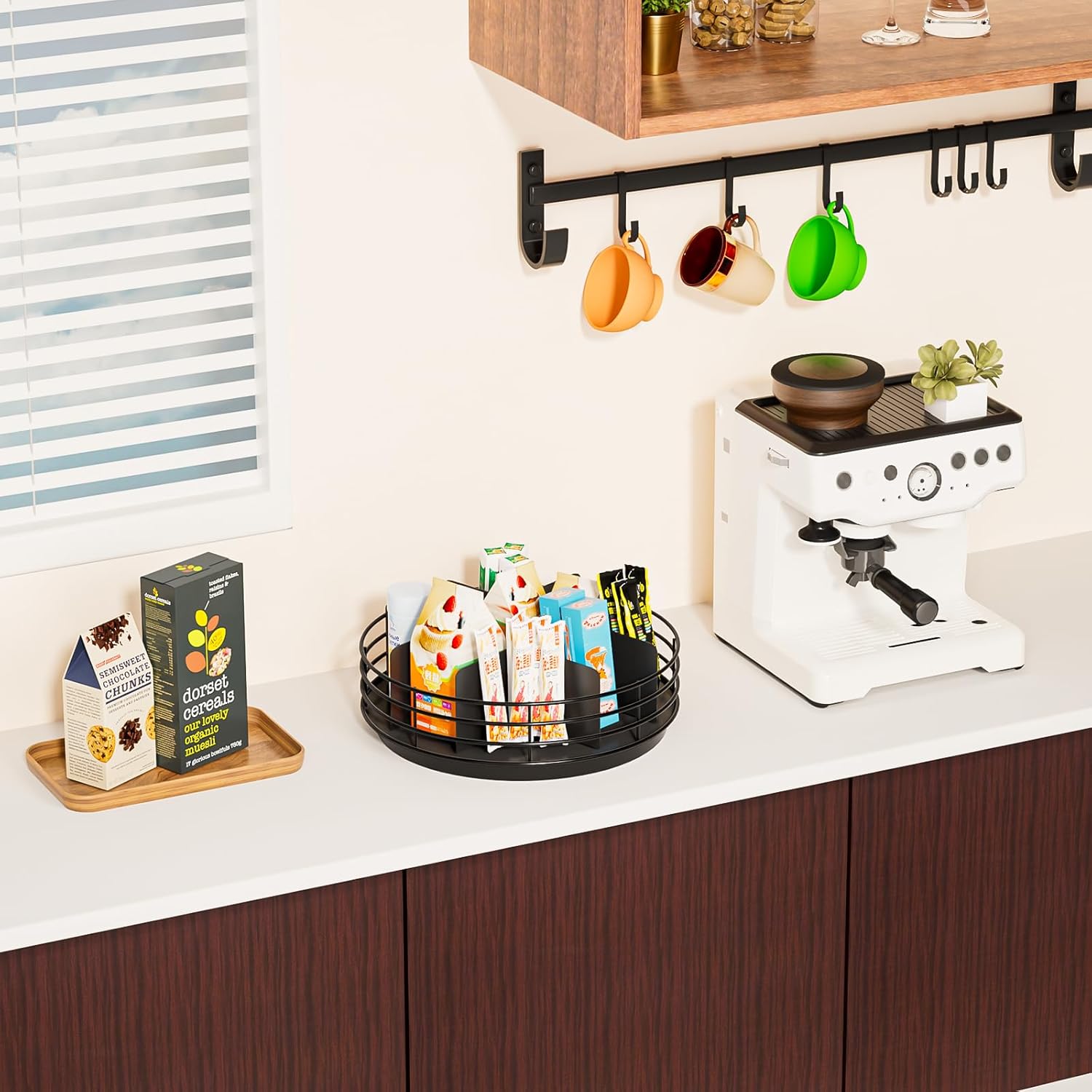 Snack Organizer - Versatile Snack Storage, Lazy Susan with Convenient Grab-and-Go Design, Metal