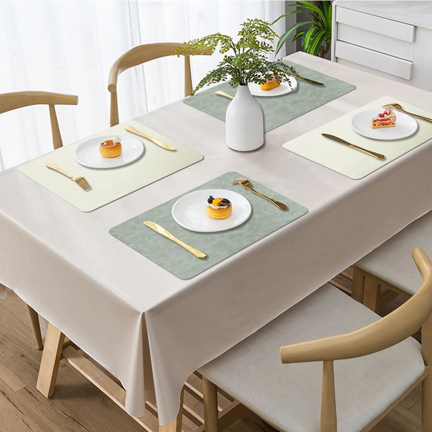 BLESWIN Faux Leather Placemats, Set of 6, 12×17 Inch -Double Side Texture Color Table Mats