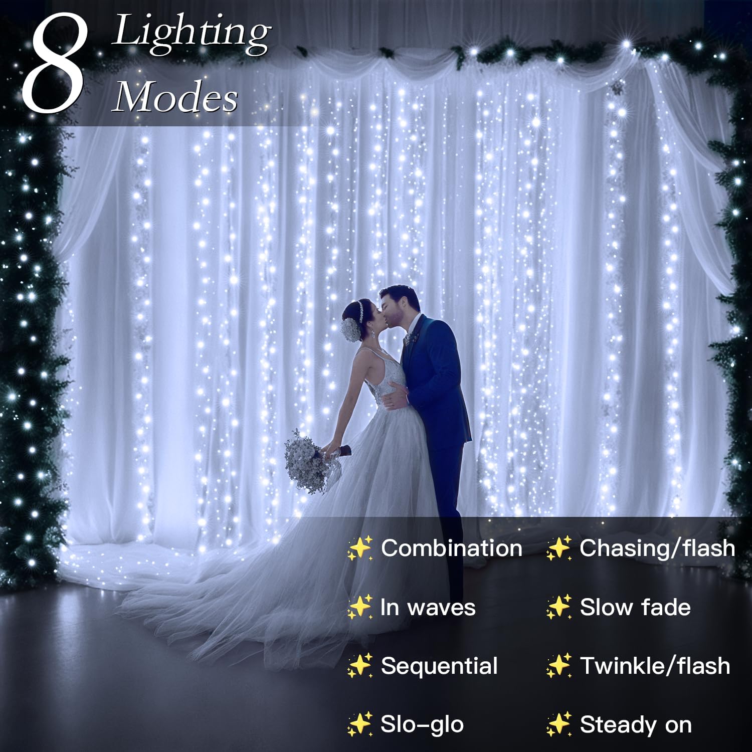 300 LED Curtain String Lights 9.8FT Plug in Fairy Lights with Timer and 8 Modes, Waterproof Window