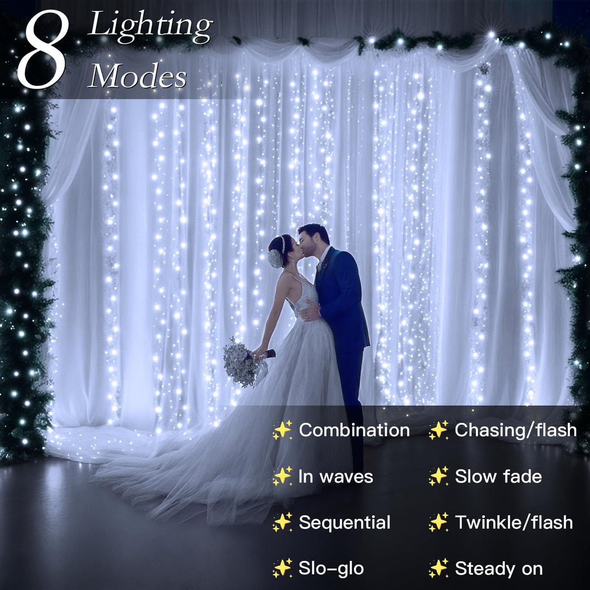 200 LED Curtain String Lights 9.8 * 6.6FT Plug in Fairy with Timer and 8 Modes, Waterproof Window
