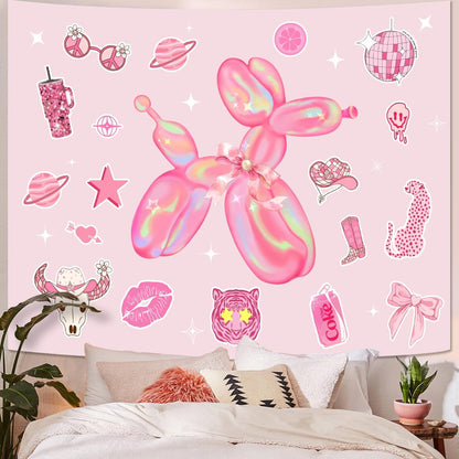 Lunerfex Y2K Tapestry Pink Dog Wall Tapestry, Cute Tapestries for Bedroom Funny Tapestries Wall