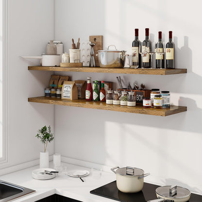 55" Floating Shelves for Wall, 12" Deep Slim Rustic Brown Floating Shelves, Wall-Mounted Shelves