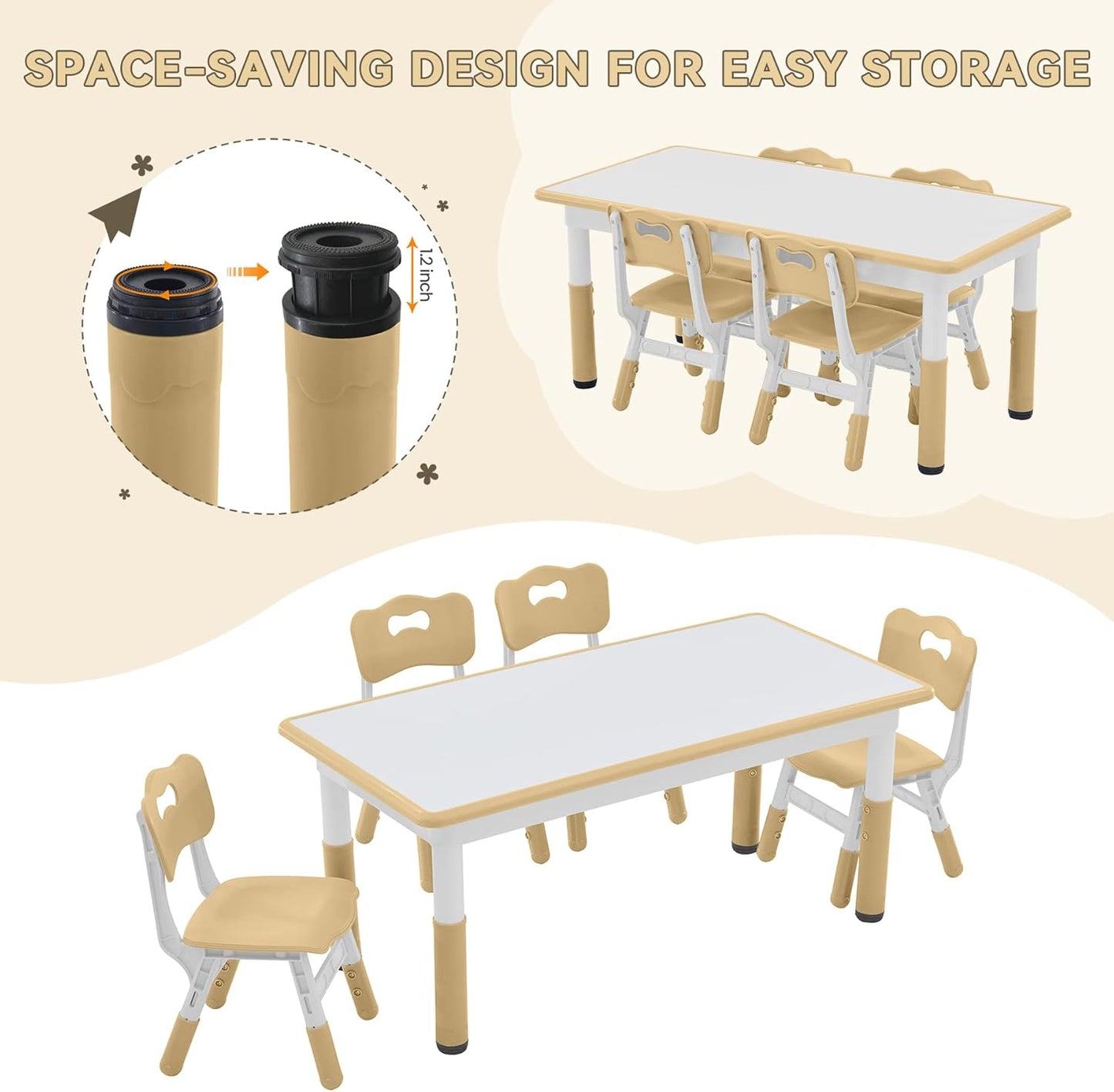 Kids Study Table and Chairs Set, Height Adjustable Toddler Table and Chair Set for Kids Ages 3-8