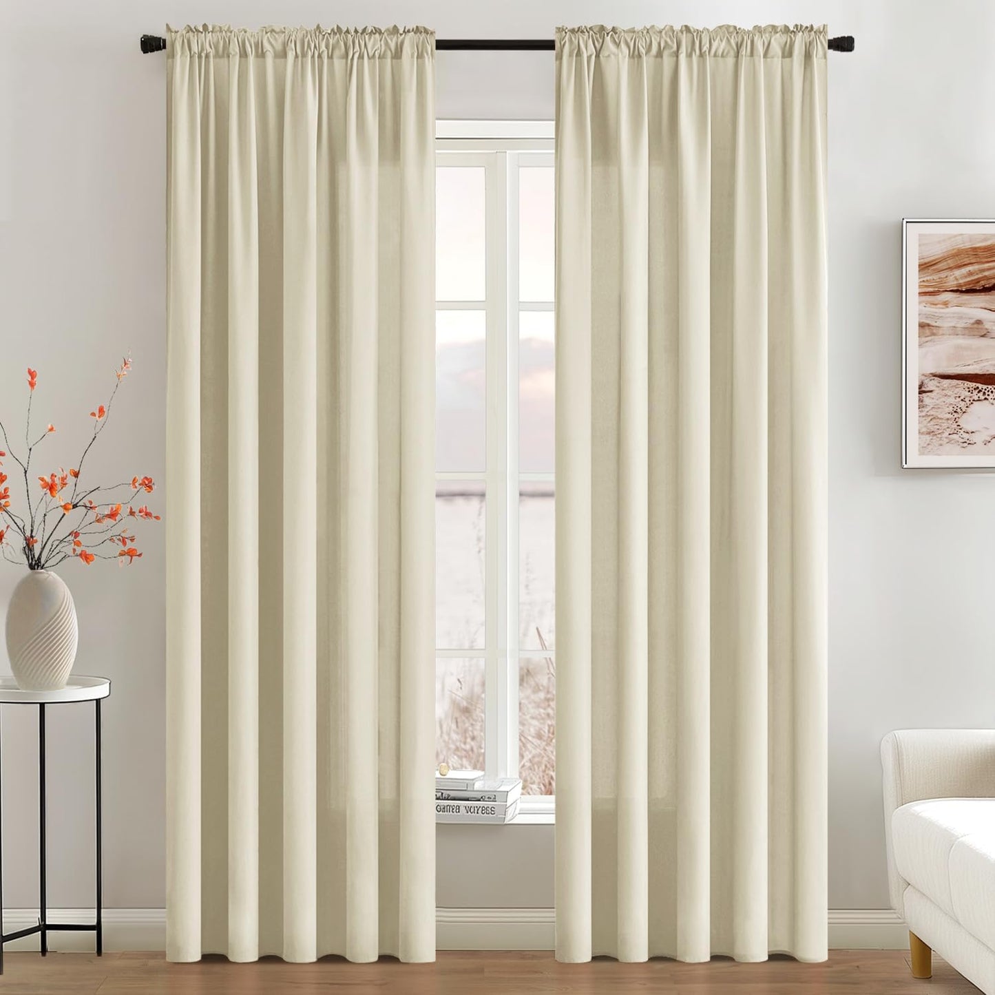 MIULEE Cream Beige Privacy Sheer Curtains That Let Light in 90 Inches Long Non-See-Through Semi