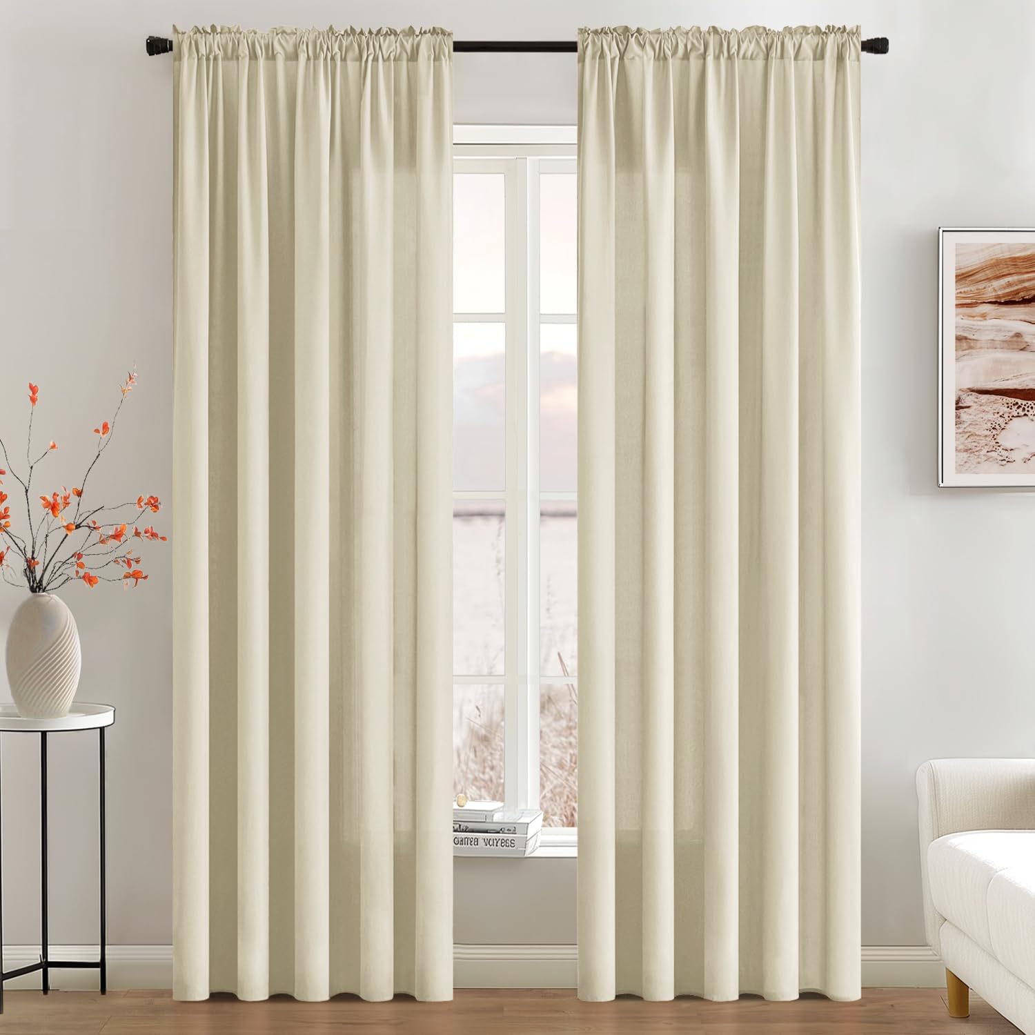 MIULEE Cream Beige Privacy Sheer Curtains That Let Light in 84 Inches Long Non-See-Through Semi