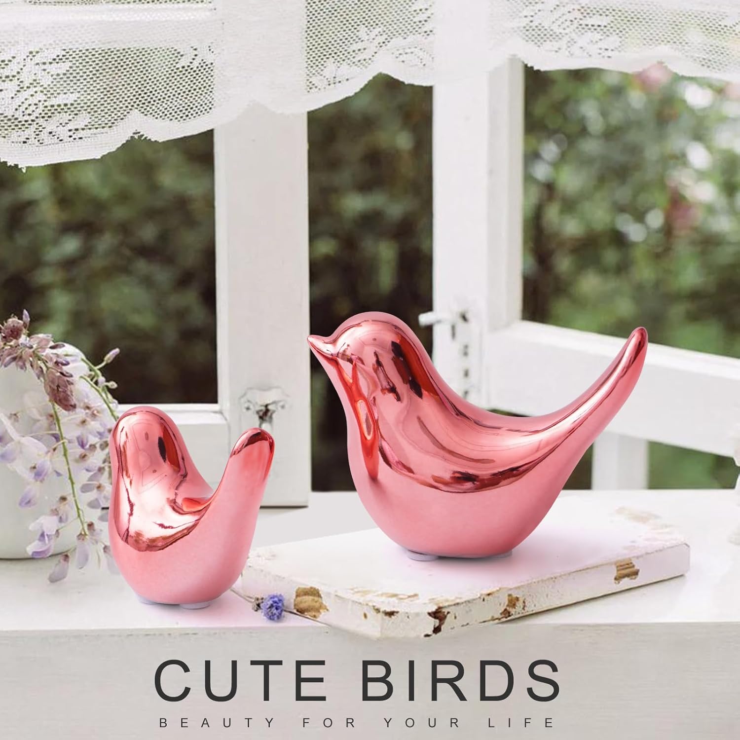 Notakia Small Birds Statues Pink Home Decor Modern Style Decorative Ornaments for Living Room