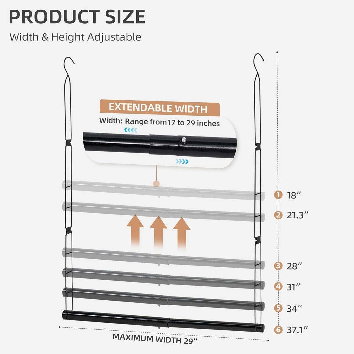 STORAGE MANIAC Hanging Closet Rod, Adjustable Width and Height Closet Hanging Organizer