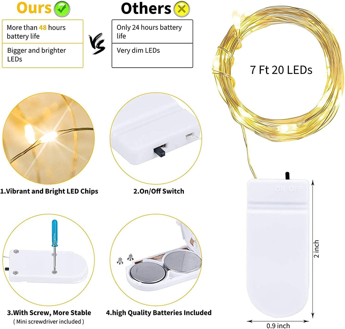Brightown 24 Pack Fairy Lights Battery Operated String Lights - 7 ft 20 LED Mini String Lights