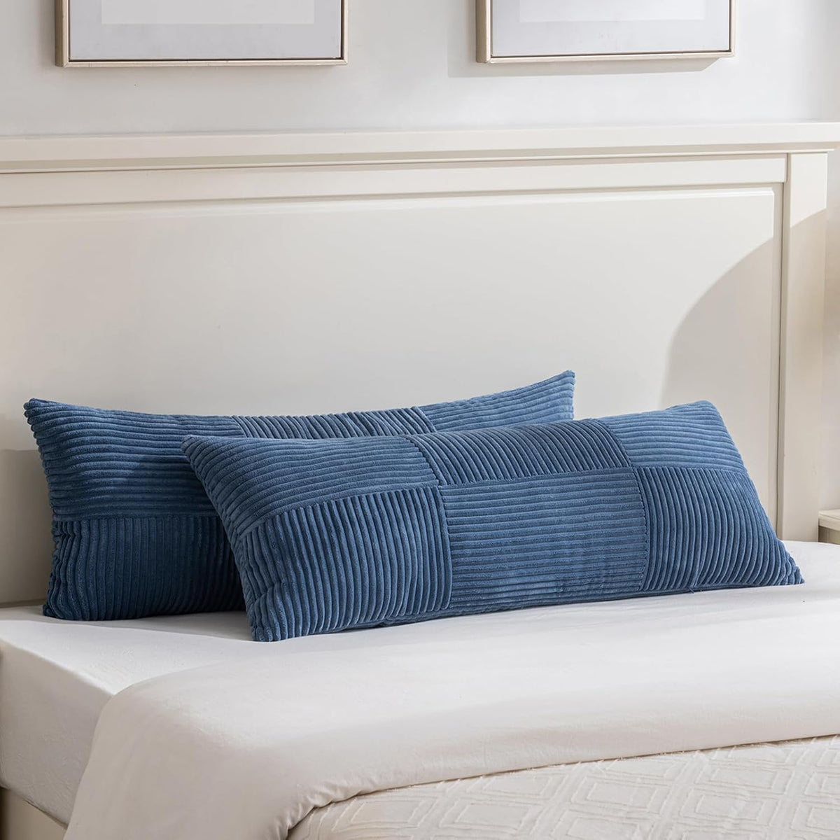 Fancy Homi Set of 2 Dusty Blue Boho Long Lumbar Body Decorative Throw Pillow Cover 14x36 Inch for