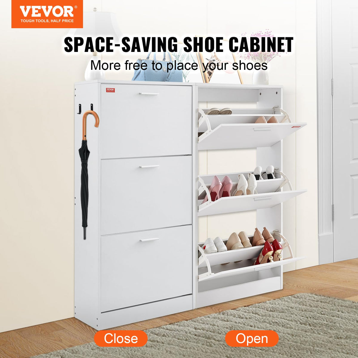 VEVOR Shoe Cabinet with 3 Flip Drawers, Shoe Storage Cabinet for Entryway, Free Standing Shoe