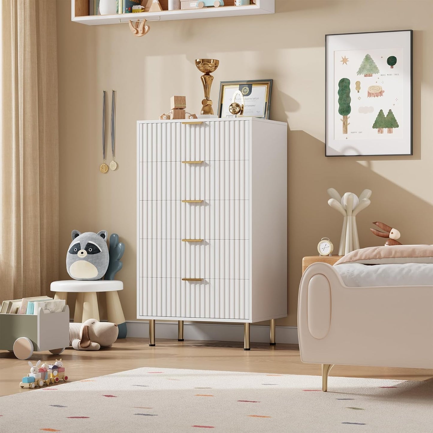 GarveeHome Fluted 5 Drawer Dresser for Bedroom, 47.2" Tall Modern Chest of Drawers with Deep