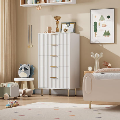 GarveeHome Fluted 5 Drawer Dresser for Bedroom, 47.2" Tall Modern Chest of Drawers with Deep