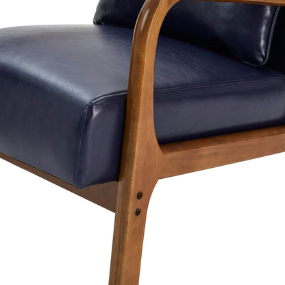 Glitzhome 2 Set Mid Century Navy Blue Accent Armchair, Single Reading Armchair PU Leather Lounge