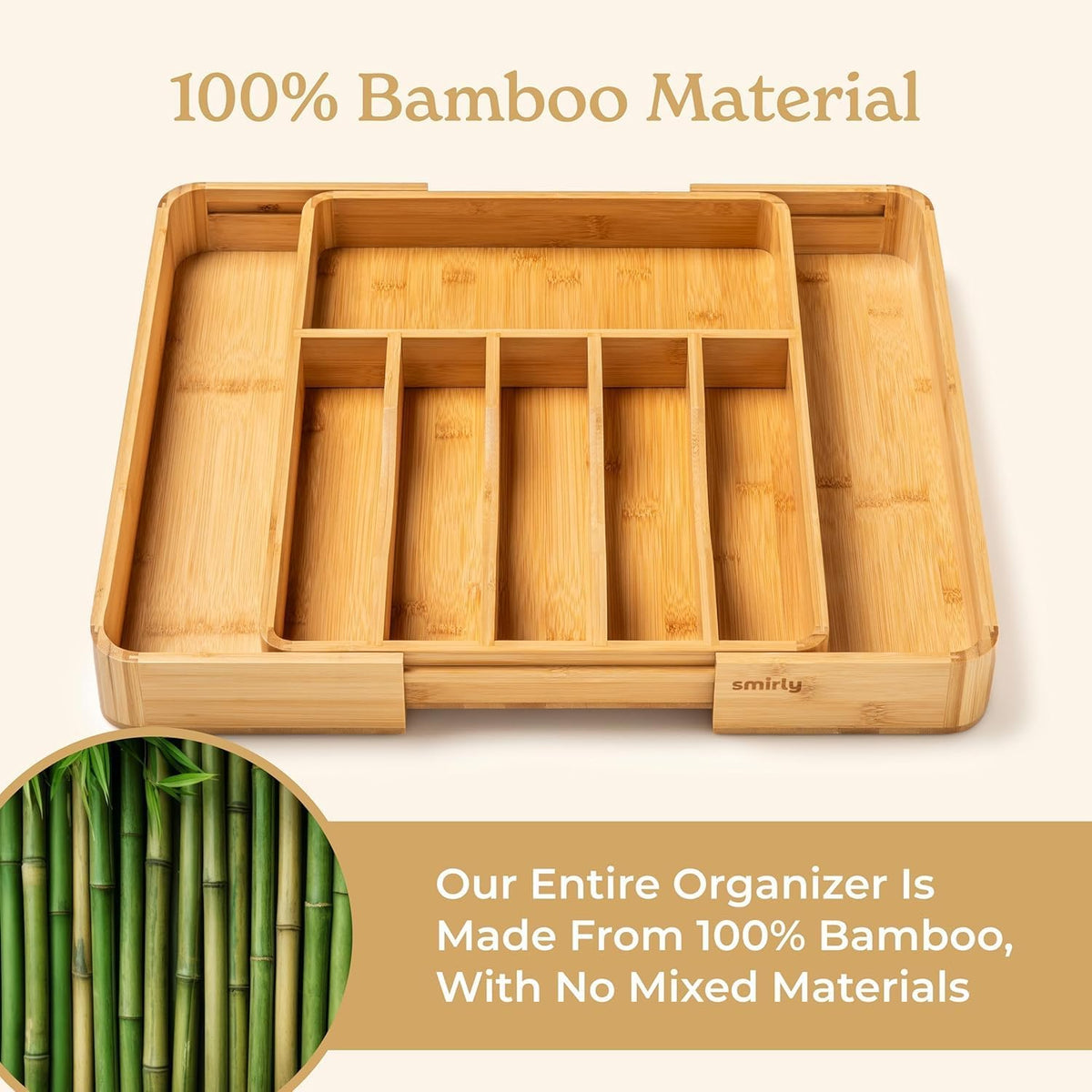 SMIRLY Silverware Drawer Organizer – Bamboo Kitchen Drawer Organizer, Adjustable Utensil Holder and