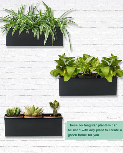 vensovo Metal Wall Hanging Planter Boxes – 12" Rectangle Flower Pots, 3 Pack with Drainage, Durable