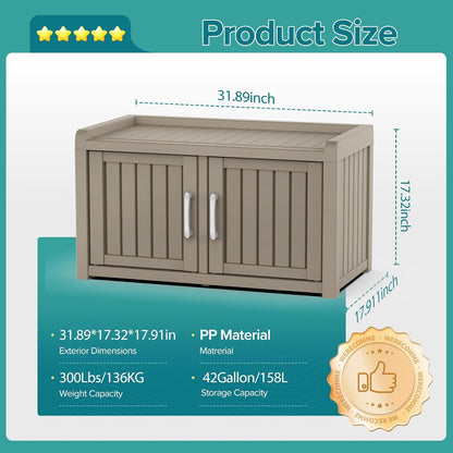 ROJIK Shoe Cabinet Waterproof UV-Resistant,Storage Bench Indoor Outdoor with Adjustable Shelves,for