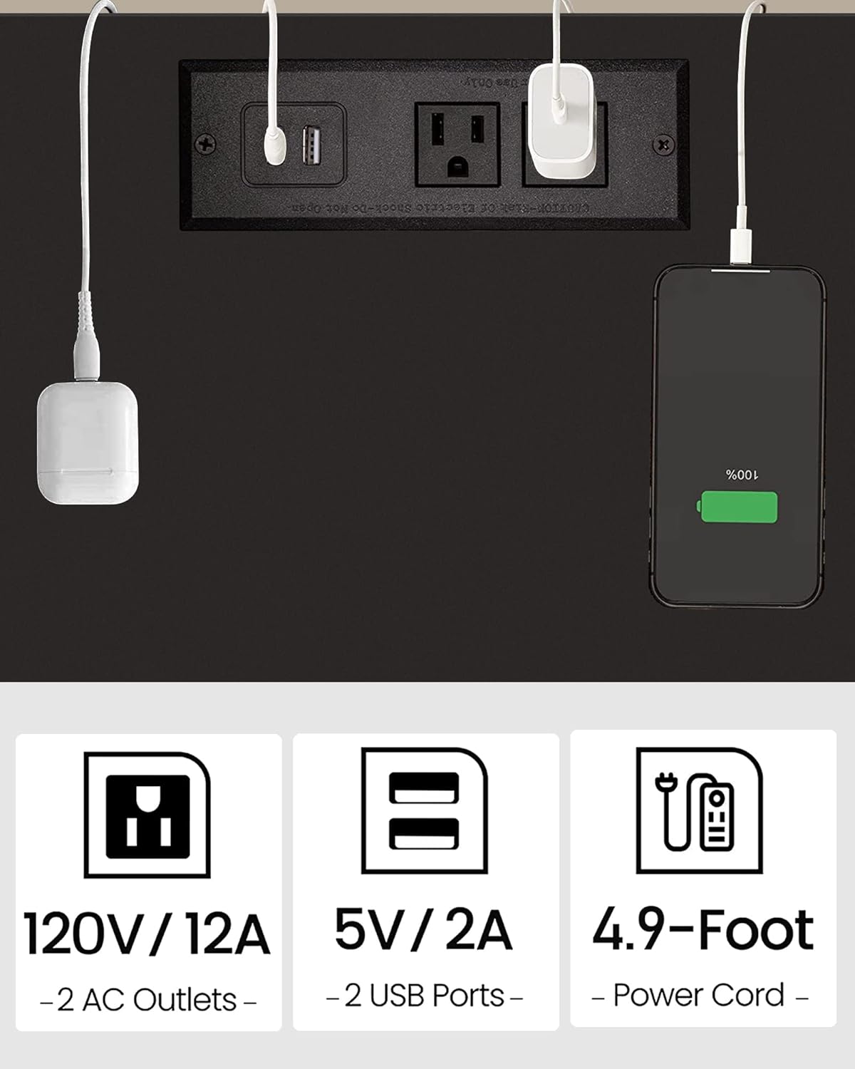 TUTOTAK End Table with Charging Station, Set of 2, Side Table with USB Ports and Outlets