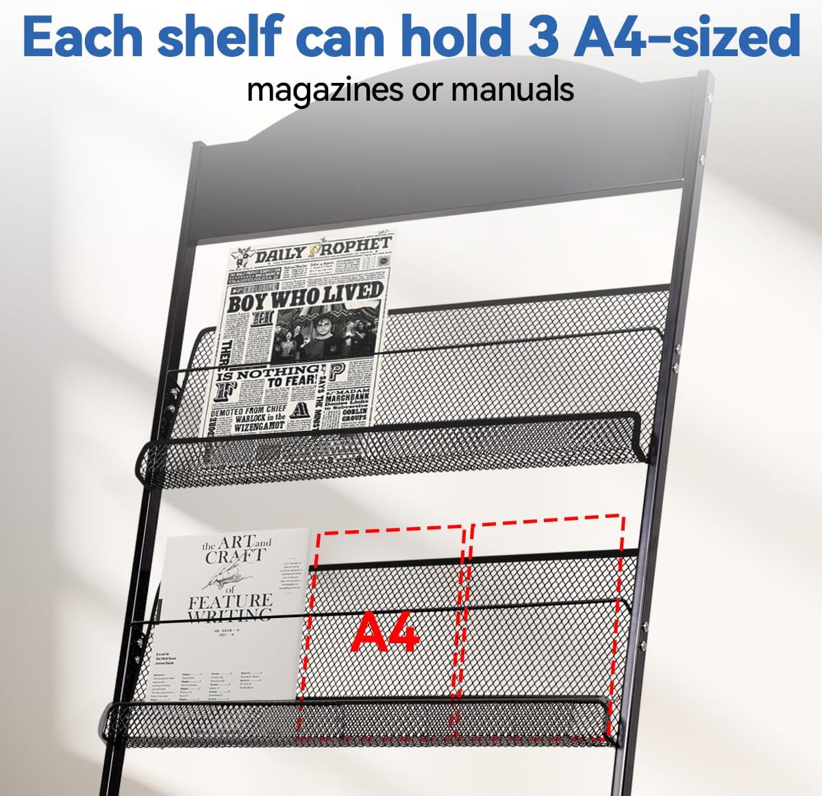 Floor-Standing Magazine Rack, 4-Layer Brochure Display Stand Tiered Design Magazine Stand