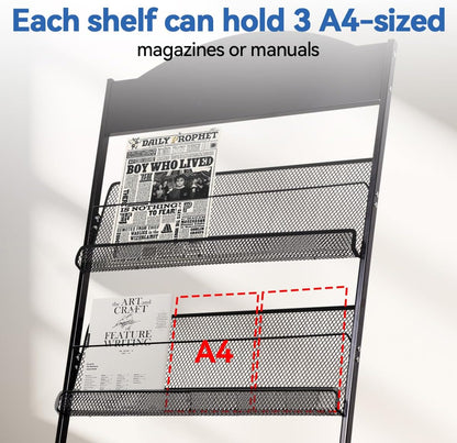 Floor-Standing Magazine Rack, 4-Layer Brochure Display Stand Tiered Design Magazine Stand