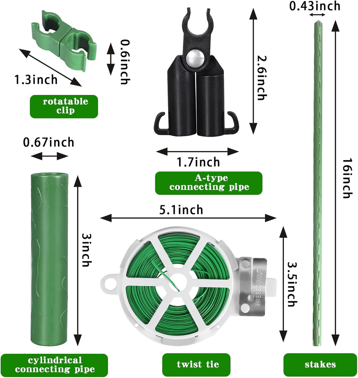Garden Stakes 60 Pack, 16 Inch Each, DIY 3ft 4ft 5ft 6ft 7ft Sturdy Steel Plant Stakes with 50