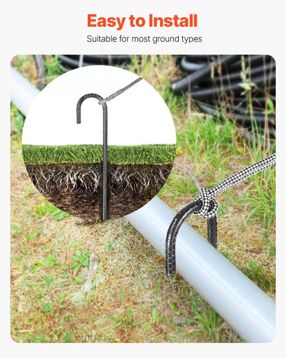 VEVOR Rebar Stakes, 16-Inch, Heavy-Duty 0.4 in Diameter J Hook, Galvanized Steel Ground Anchors