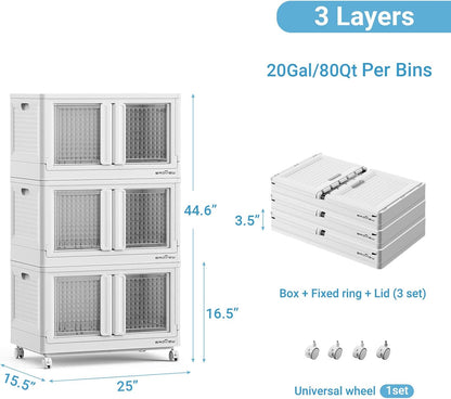 300Qt Stackable Storage Bins with Lids, 75Gal Closet Organizers and Storage Drawer, Plastic