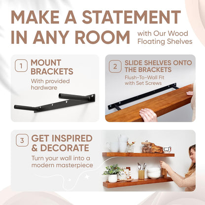 Homeforia Oak Floating Shelves 36 inches Long, High End Solid Real Wood 36 inch Floating Shelf for