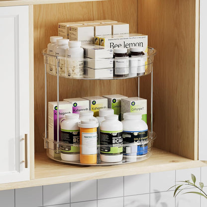 LAMU 2 Pack 2 Tier Lazy Susan Turntable Organizer 12inch Rotating Spice Rack Organization for