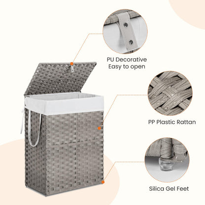 DUMOS Woven Laundry Basket with Lid, 90L Large Capacity Hamper, Removable & Machine-Washable Liner