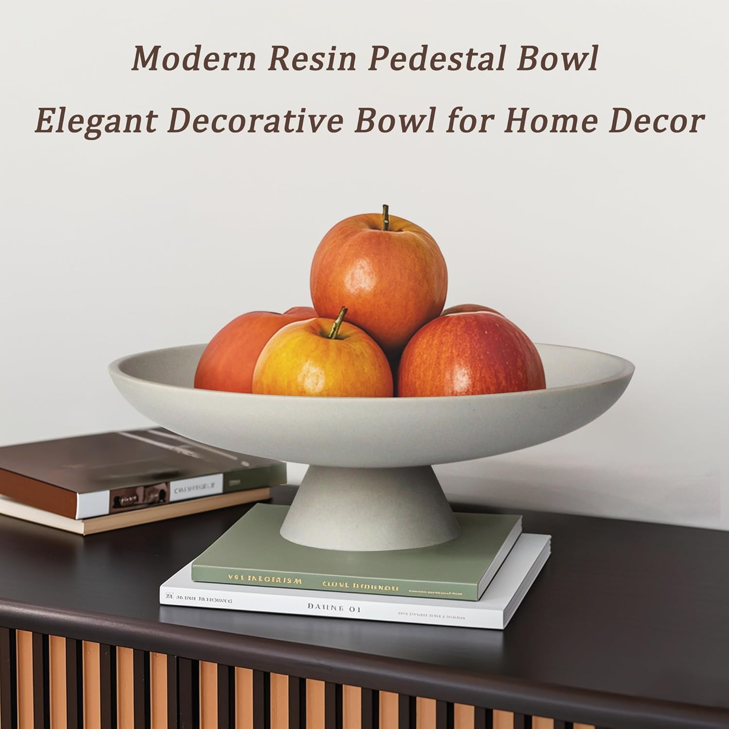 Modern Resin Pedestal Decorative Bowl, Large Fruit Bowl for Kitchen Counter, Stylish Key Bowl for