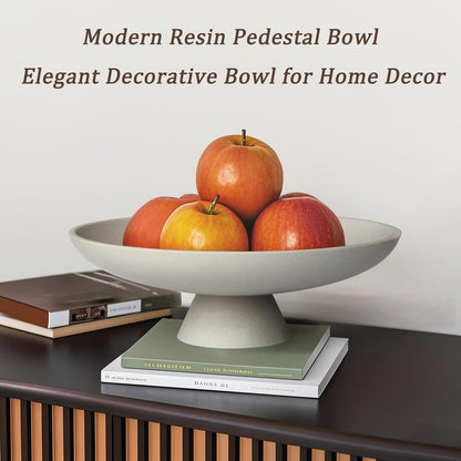 Modern Resin Pedestal Decorative Bowl, Large Fruit Bowl for Kitchen Counter, Stylish Key Bowl for