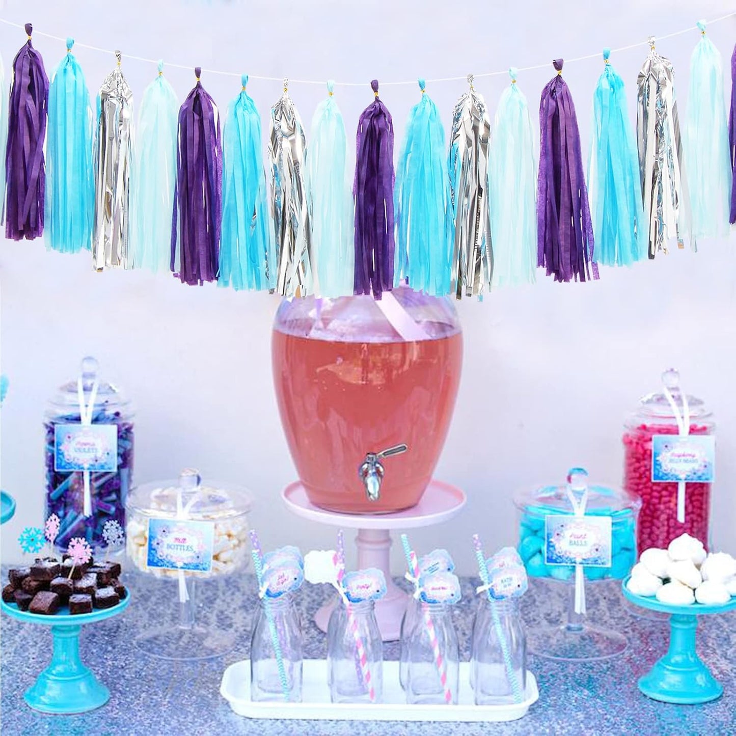 Purple-Blue Silver Frozen Party-Decorations Tassel-Garland -20pcs Winter Girl Birthday New Year
