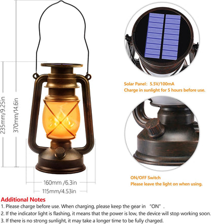 Solar Powered LED Lanterns Decorative Outdoor,2 Pack Bronze Vintage Lanterns with Dancing