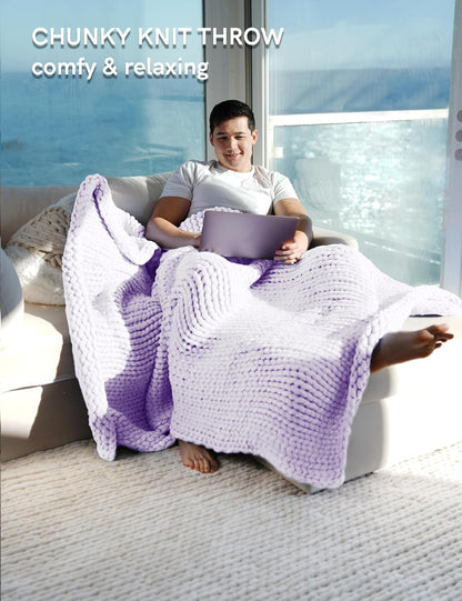 YnM Chunky Throw Blanket, Medium-Weight, Hand Knitted, Skin Friendly, Ventilated and Breathable