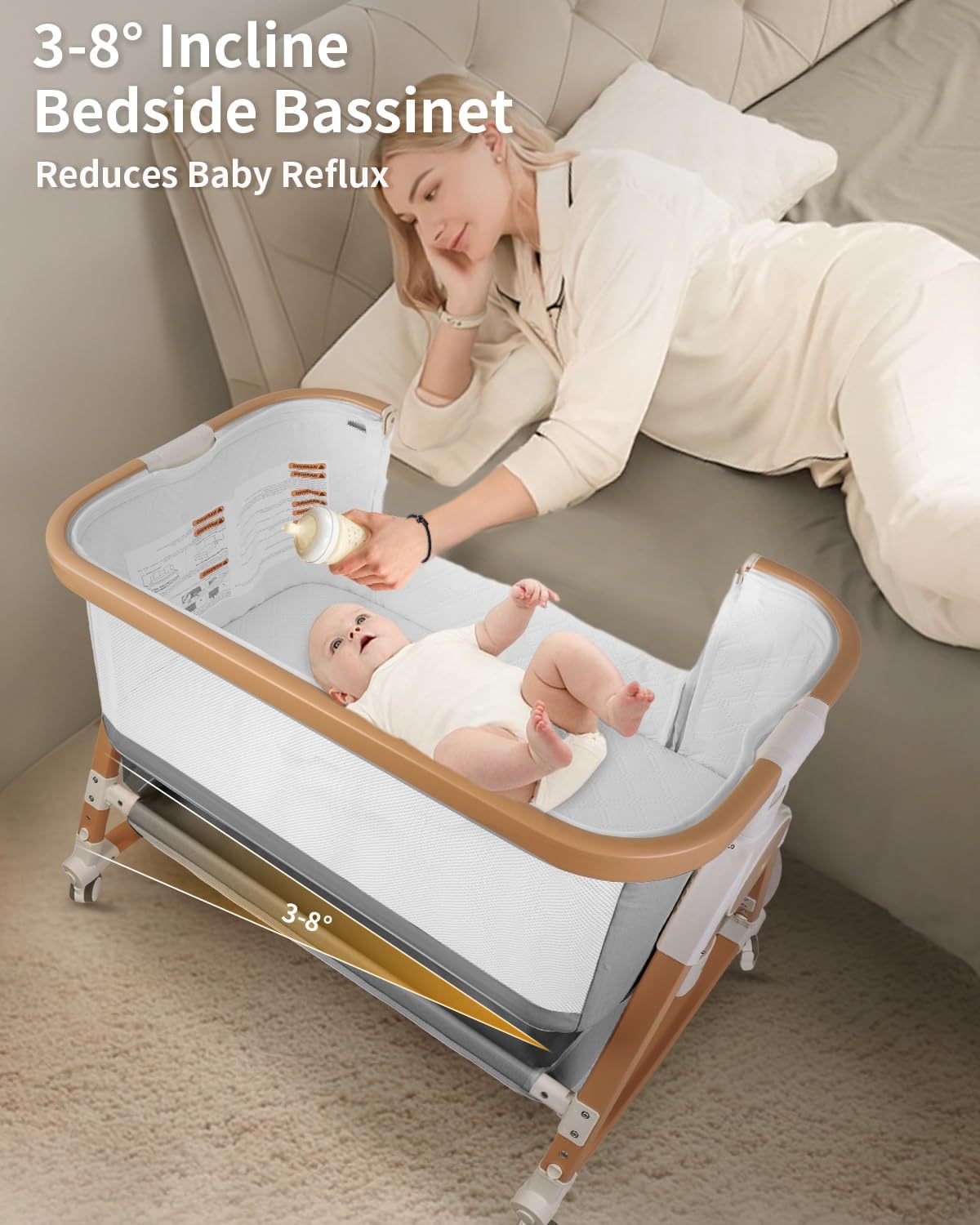 4 in 1 Baby Bassinet, Bassinets Bedside Sleeper with Wheels and Storage Basket, Adjustable 7