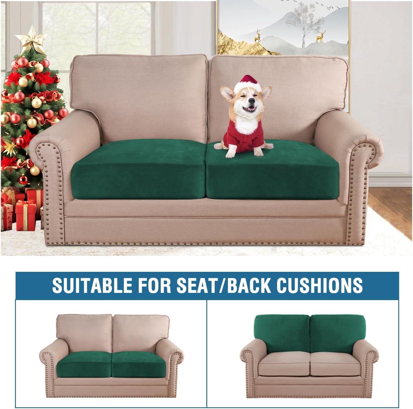 H.VERSAILTEX Velvet Stretch Couch Cushion Cover Plush Cushion Slipcover Cushion Furniture Protector