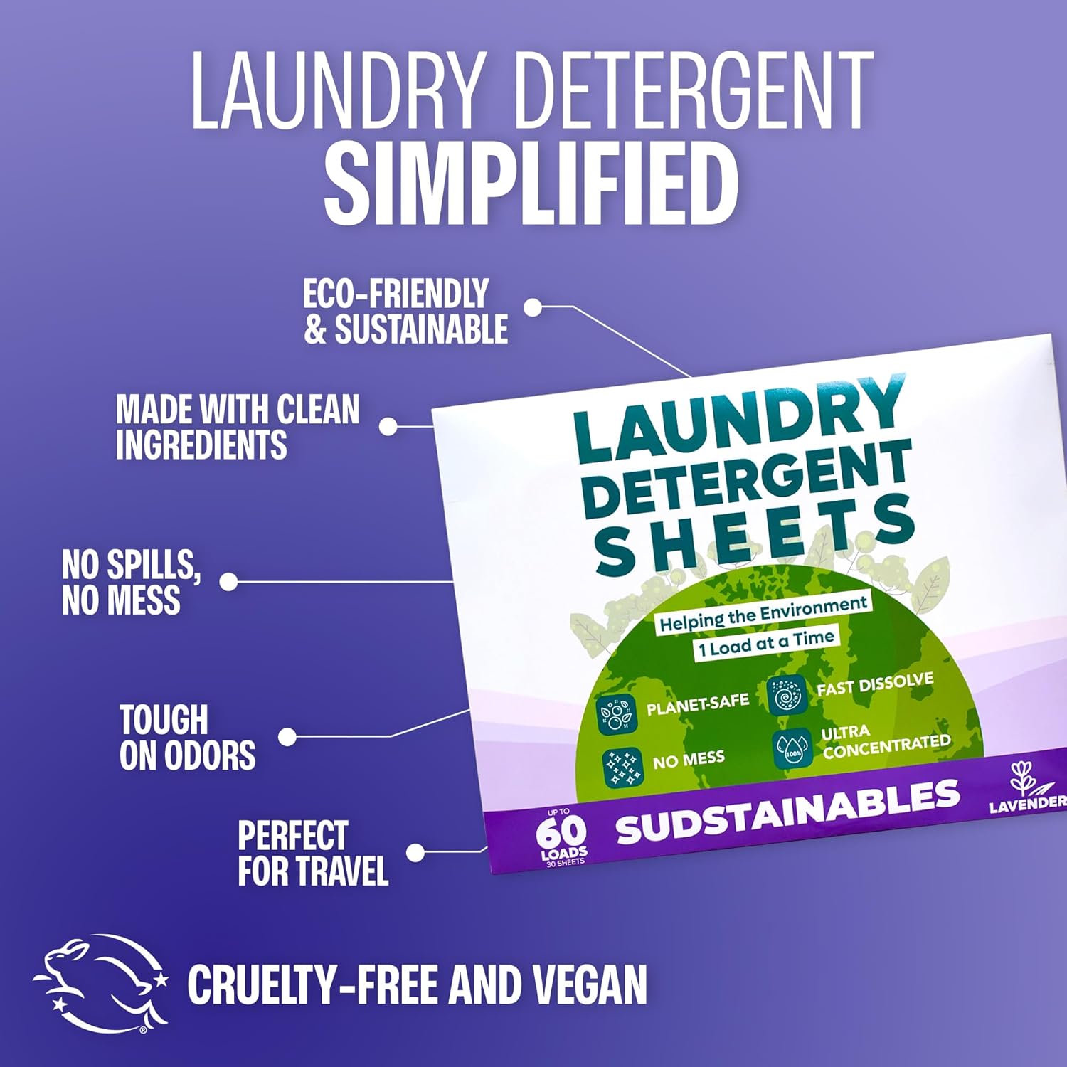 Sudstainables Laundry Detergent Sheets (60 Loads) – Eco-Friendly, Zero Waste, Plastic-Free Laundry