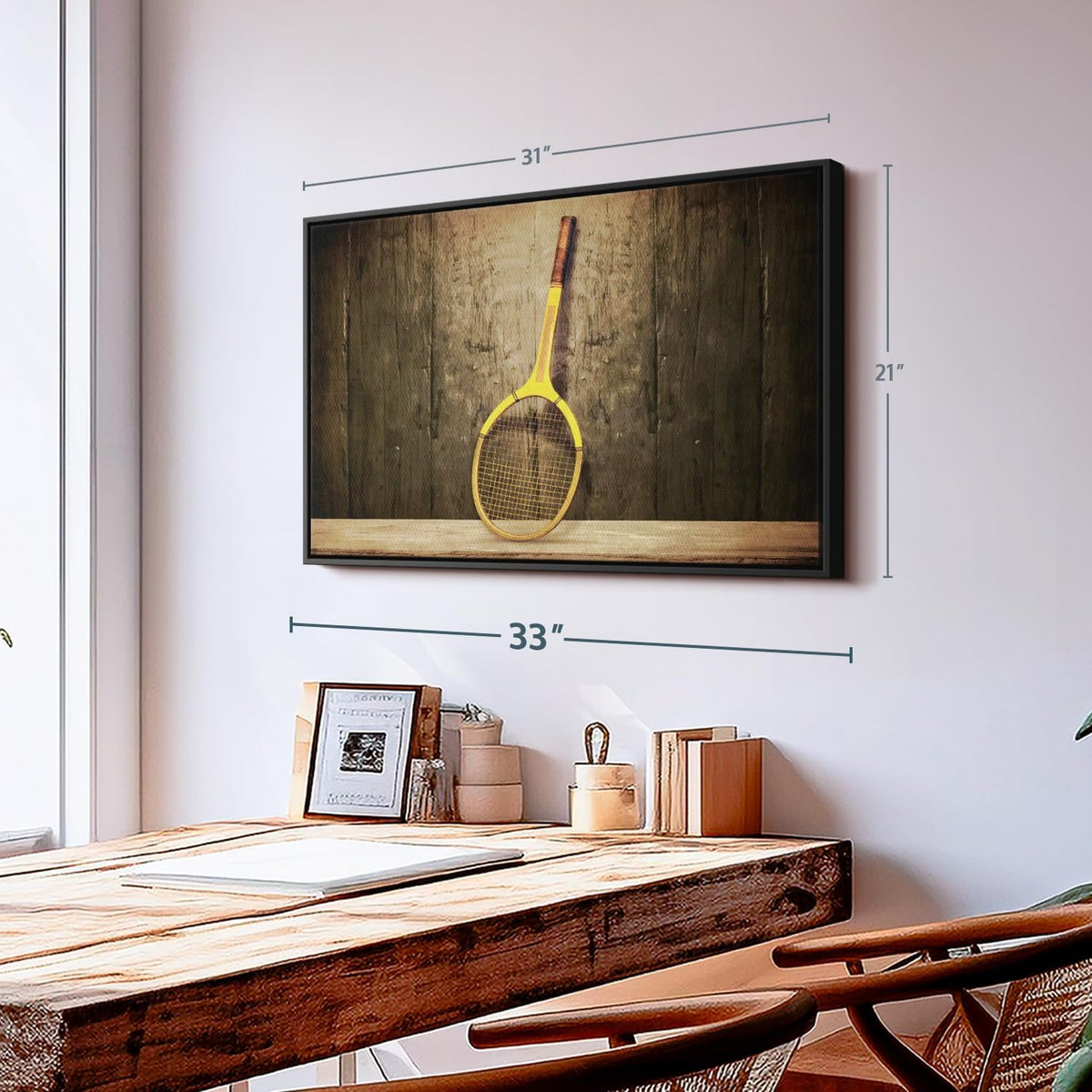 ElephantStock Vintage Tennis Racket Wall Art - Horizontal Framed Canvas - 1-Piece Living Room Wall