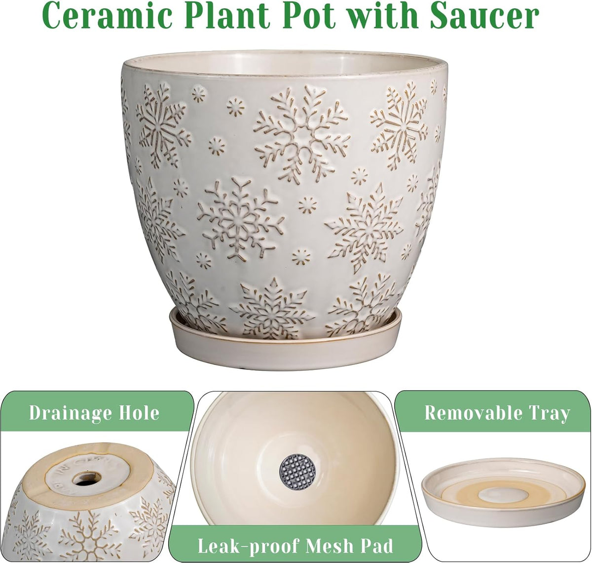 10 Inch Ceramic Planter Pot Large Plant Pot for Indoor Plants Outdoor Round Flower Pot with