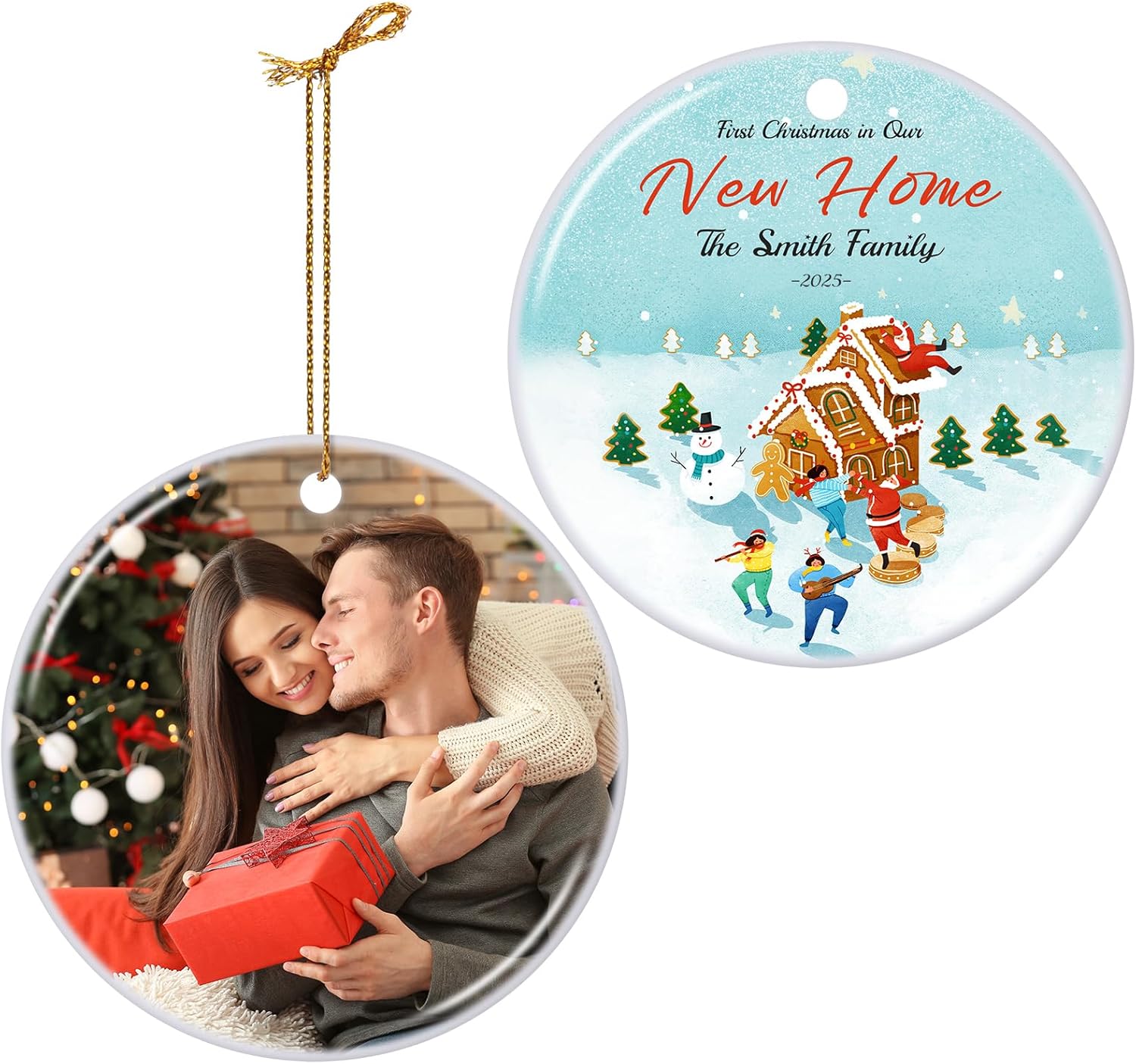 Personalized First Christmas in Our New Home Hanging Ornament 2025, Ceramic Custom Photo Ornament