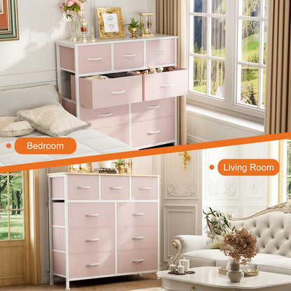 Sweetcrispy 9 Drawer Fabric Dresser Storage Tower Drawer Organizer, Pink