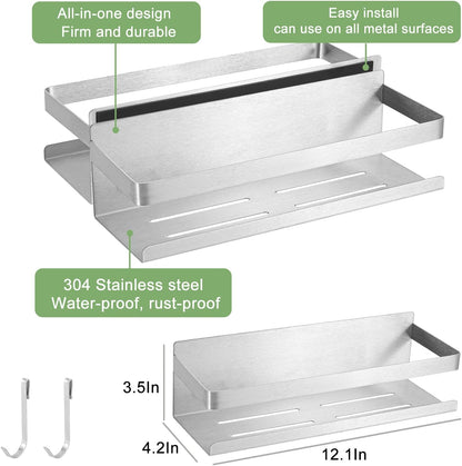 Magnetic Spice Rack for Refrigerator Spice Organizer, Strong Magnetic Shelf with 2 Removable Hooks