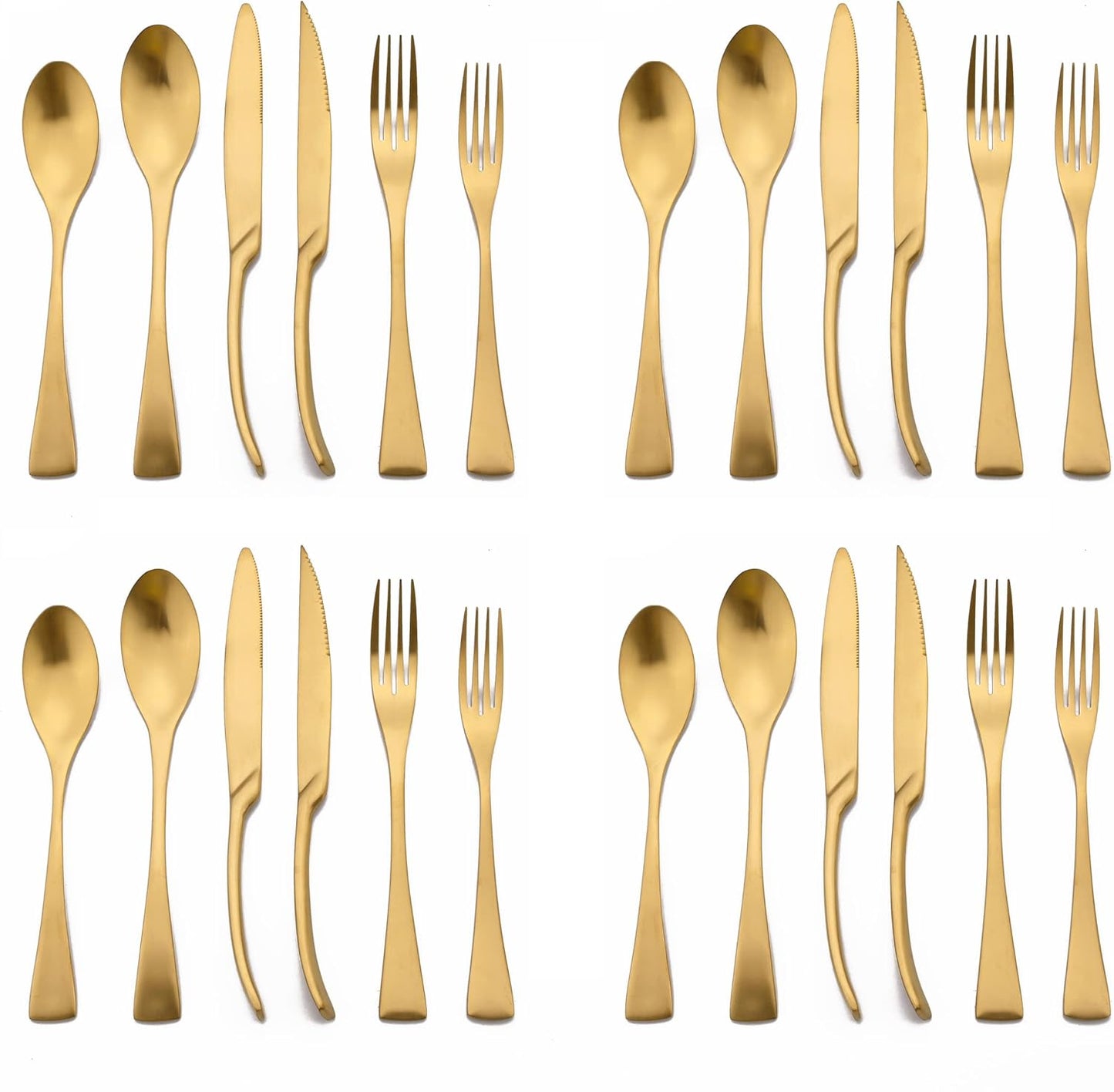 Golden Silverware Set, 24 Pieces Stainless Steel Eating Utensil Set with Gift Box, Include Knife
