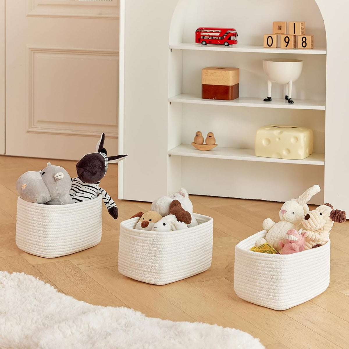 Small Cotton Rope Storage Basket Set of 3-11"x7"x7" Perfect Woven Baskets for Storage, Ideal